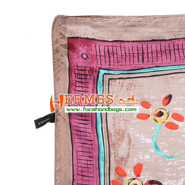 Hermes 100% Silk Square Scarf Light coffee HESISS 90 x 90 - Click Image to Close